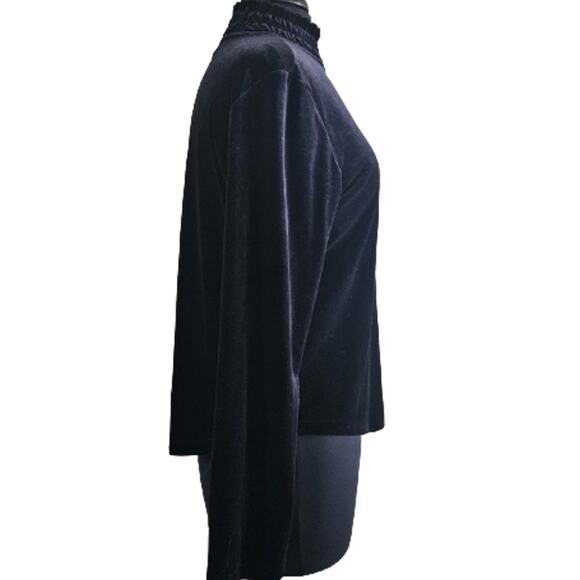 Black Velvet Long Sleeve Mock Neck Blouse Size Medium - Picture 4 of 4